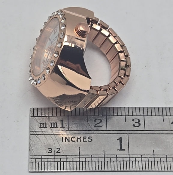 Womens Bozhi Ring Watch Rose Gold Tone Stone Bezel Stretch Band Working - Picture 12 of 14
